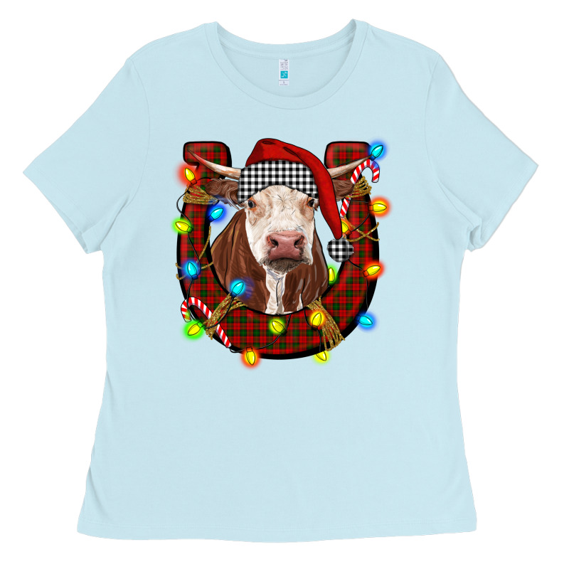 Christmas Horseshoe With Hereford Cow Ladies Tee by RanaPortraitStore | Teevron