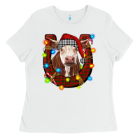 White christmas horseshoe with hereford cow Ladies Tee - RanaPortraitStore