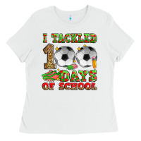 White i tackled 100 days of school soccer Ladies Tee - Zillion Design Studio