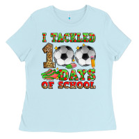 Baby Blue i tackled 100 days of school soccer Ladies Tee - Zillion Design Studio