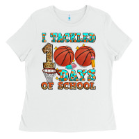 White i tackled 100 days of school basketball Ladies Tee - Zillion Design Studio
