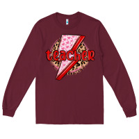 Burgundy teacher lightning bolt valentines day Long Sleeve Tee - MaliasSmallBusiness