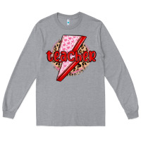 Heather Grey teacher lightning bolt valentines day Long Sleeve Tee - MaliasSmallBusiness