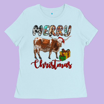 Texas Longhorn Merry Christmas Ladies Tee Designed By Ranaportraitstore