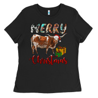 Black Texas Longhorn Merry Christmas Ladies Tee - RanaPortraitStore