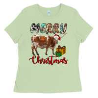 Matcha Texas Longhorn Merry Christmas Ladies Tee - RanaPortraitStore
