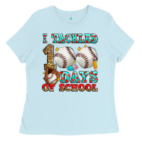Baby Blue i tackled 100 days of school baseball Ladies Tee - Zillion Design Studio