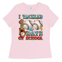Bubblegum Pink i tackled 100 days of school baseball Ladies Tee - Zillion Design Studio