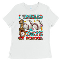 White i tackled 100 days of school baseball Ladies Tee - Zillion Design Studio