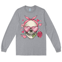 Heather Grey valentine's day skull Long Sleeve Tee - MaliasSmallBusiness