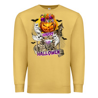 Antique Gold Happy Halloween with Skeleton Premium Sweatshirt - texasbilliewilder