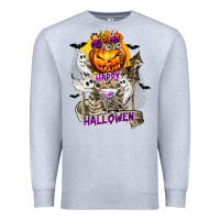 Heather Grey Happy Halloween with Skeleton Premium Sweatshirt - texasbilliewilder