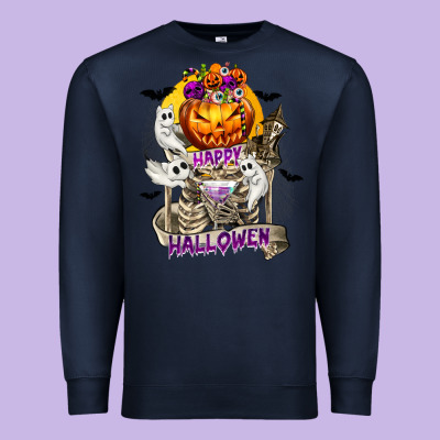 Happy Halloween With Skeleton Premium Sweatshirt Designed By Texasbilliewilder