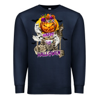 Navy Happy Halloween with Skeleton Premium Sweatshirt - texasbilliewilder