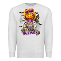 Oatmeal Heather Happy Halloween with Skeleton Premium Sweatshirt - texasbilliewilder