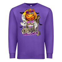 Purple Happy Halloween with Skeleton Premium Sweatshirt - texasbilliewilder