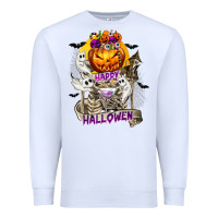 White Happy Halloween with Skeleton Premium Sweatshirt - texasbilliewilder