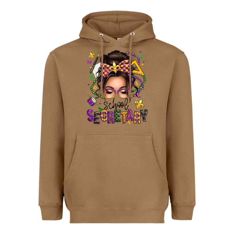 Mardi Gras School Secretary Caucasian Messy Bun Heavyweight Hoodie by texasbilliewilder | Teevron