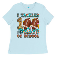 Baby Blue i tackled 100 days of school american football Ladies Tee - Zillion Design Studio