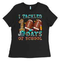 Black i tackled 100 days of school american football Ladies Tee - Zillion Design Studio