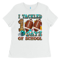 White i tackled 100 days of school american football Ladies Tee - Zillion Design Studio