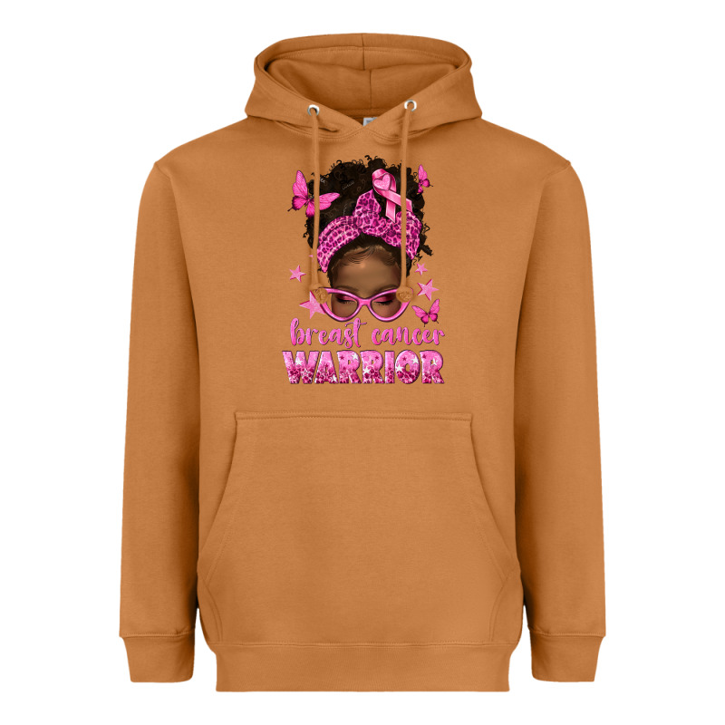 Afro Messy Bun Breast Cancer Warrior Heavyweight Hoodie by texasbilliewilder | Teevron