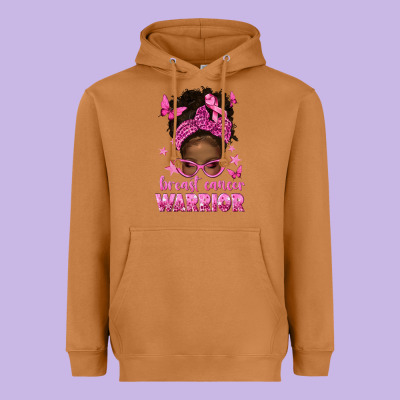 Afro Messy Bun Breast Cancer Warrior Heavyweight Hoodie Designed By Texasbilliewilder