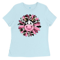 Baby Blue pink leopard sunflower cow Ladies Tee - RanaPortraitStore