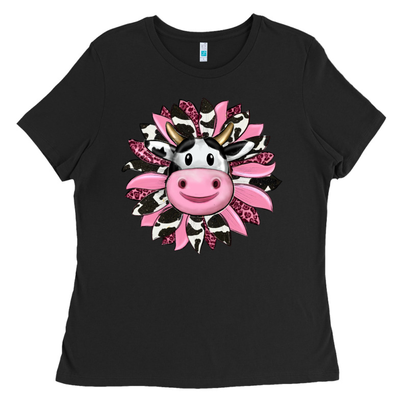 Pink Leopard Sunflower Cow Ladies Tee by RanaPortraitStore | Teevron
