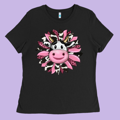 Pink Leopard Sunflower Cow Ladies Tee Designed By Ranaportraitstore