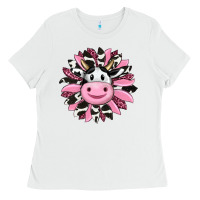 White pink leopard sunflower cow Ladies Tee - RanaPortraitStore