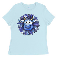 Baby Blue blueberry milkshake cow sunflower Ladies Tee - RanaPortraitStore