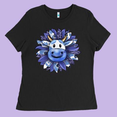 Blueberry Milkshake Cow Sunflower Ladies Tee Designed By Ranaportraitstore