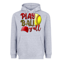Heather Grey Play ball y'all Softball Heavyweight Hoodie - NancyCooperArtShop