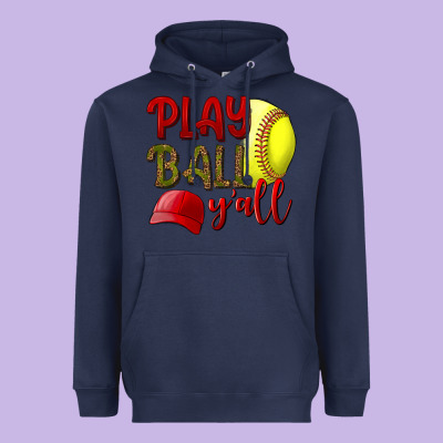 Play Ball Y'all Softball Heavyweight Hoodie Designed By Nancycooperartshop