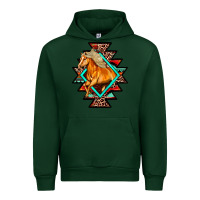 Forest Green Aztec Symbol White Horse Urban Hoodie - FaDigitalArtStudio