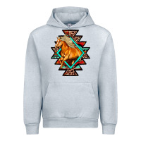 Heather Grey Aztec Symbol White Horse Urban Hoodie - FaDigitalArtStudio