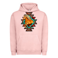 Pigment Salmon Aztec Symbol White Horse Urban Hoodie - FaDigitalArtStudio