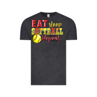 Vintage Black Eat Sleep Softball Repeat Vintage Tee - LillyAllenDesigns