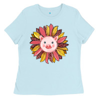 Baby Blue pig sunflower Ladies Tee - RanaPortraitStore