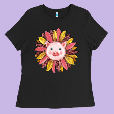 Pig Sunflower Ladies Tee Designed By Ranaportraitstore
