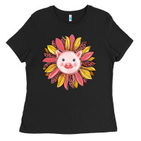 Black pig sunflower Ladies Tee - RanaPortraitStore