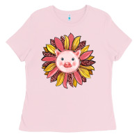 Bubblegum Pink pig sunflower Ladies Tee - RanaPortraitStore