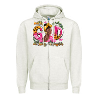 Oatmeal Heather with god all things are possible black woman Zipper Hoodie - LillyAllenDesigns