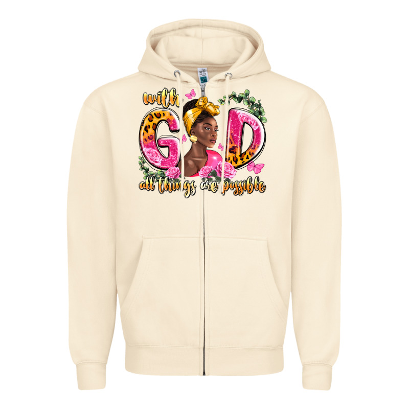 With God All Things Are Possible Black Woman Zipper Hoodie by LillyAllenDesigns | Teevron