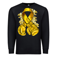 Black Childhood Cancer yellow ribbon with boxing gloves Premium Sweatshirt - NancyCooperArtShop