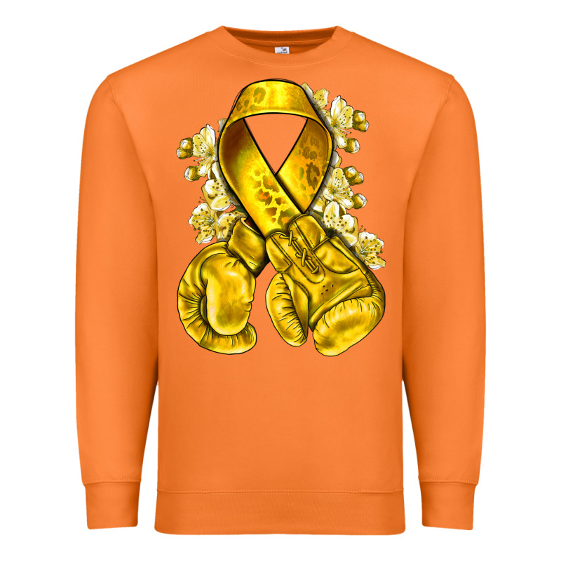 Childhood Cancer Yellow Ribbon With Boxing Gloves Premium Sweatshirt by NancyCooperArtShop | Teevron