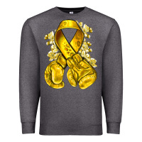 Charcoal Heather Childhood Cancer yellow ribbon with boxing gloves Premium Sweatshirt - NancyCooperArtShop