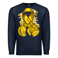 Navy Childhood Cancer yellow ribbon with boxing gloves Premium Sweatshirt - NancyCooperArtShop