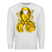 Oatmeal Heather Childhood Cancer yellow ribbon with boxing gloves Premium Sweatshirt - NancyCooperArtShop